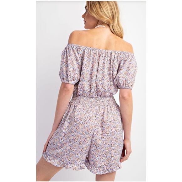 Easel EB50359 Med Printed Wool Ruffle Romper - Lilac Blue - Picture 2 of 3